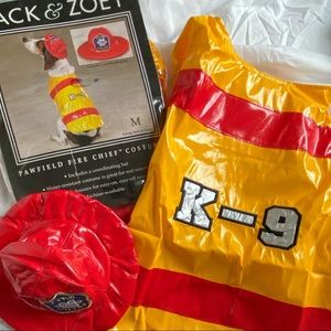 Zack & Zoey Dog 2 Costume LOT Dog Raincoat and hat BUNDLE dog M Fire Chief K-9